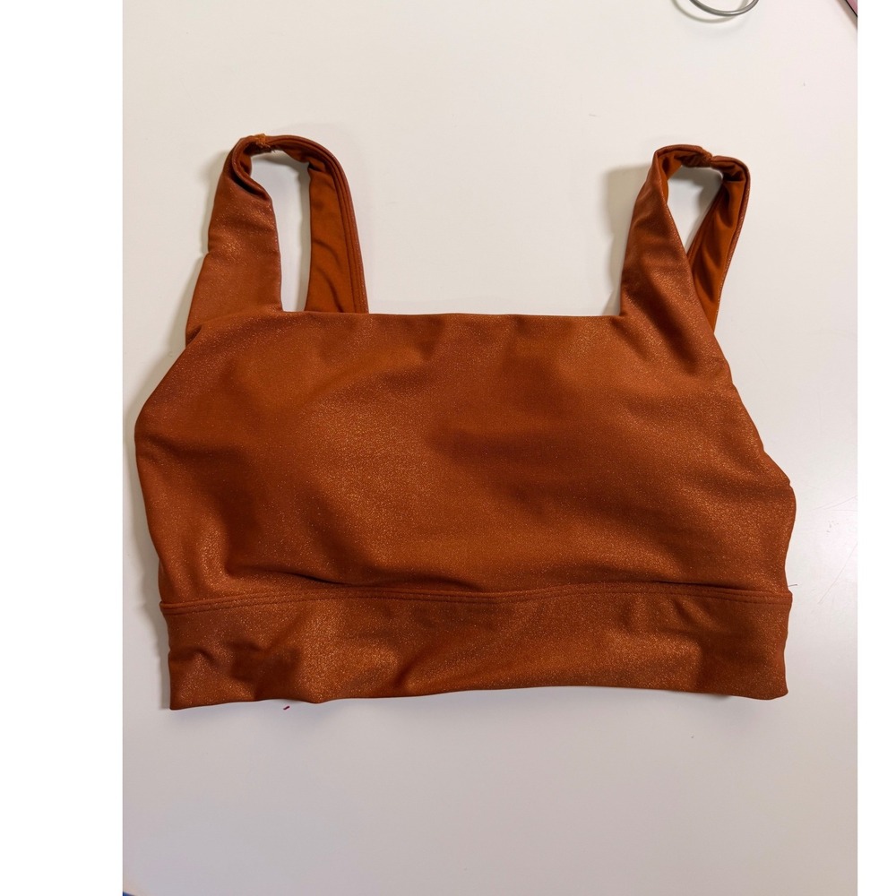 CALIA Sports Bra Women Small Rust Copper Excellent Shimmer Metallic Scoop Neck